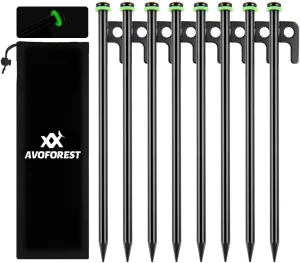 12Inch Heavy Duty Tent Stakes,8 PCS Tent Pegs Metal Fluorescent Silicone Rings  Storage Bag for Camping