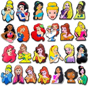 25Pcs Cartoon Princess Shoe Charms for Clog Sandals Bracelets Decoration, Cute Charms for Party