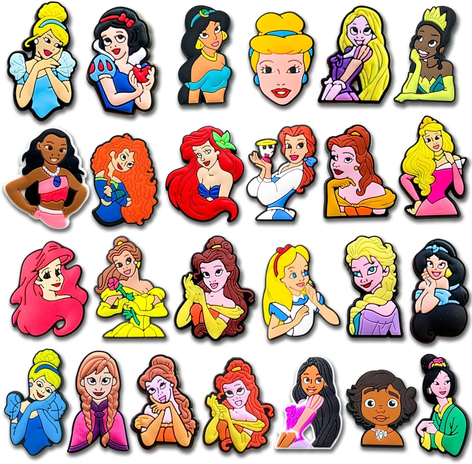 25Pcs Cartoon Princess Shoe Charms for Clog Sandals Bracelets Decoration, Cute Charms for Party