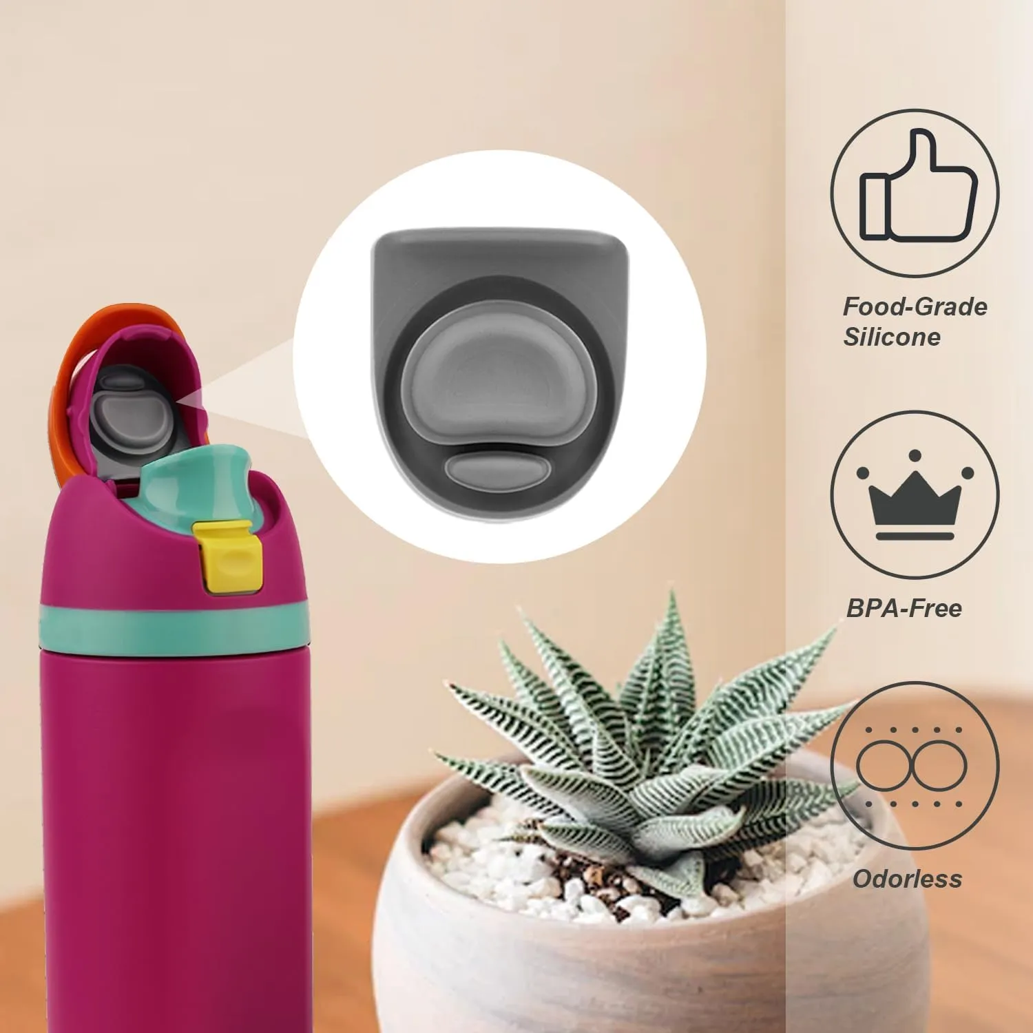 2pcs Replacement Stopper Compatible with Owala FreeSip 24oz 32oz, Water Bottle Top Lid for Owala 16/19/24/32/40oz Seal Bottle Cap Leak Proof Bottle Mouth Plug Parts Silicone Stopper Gasket Accessories