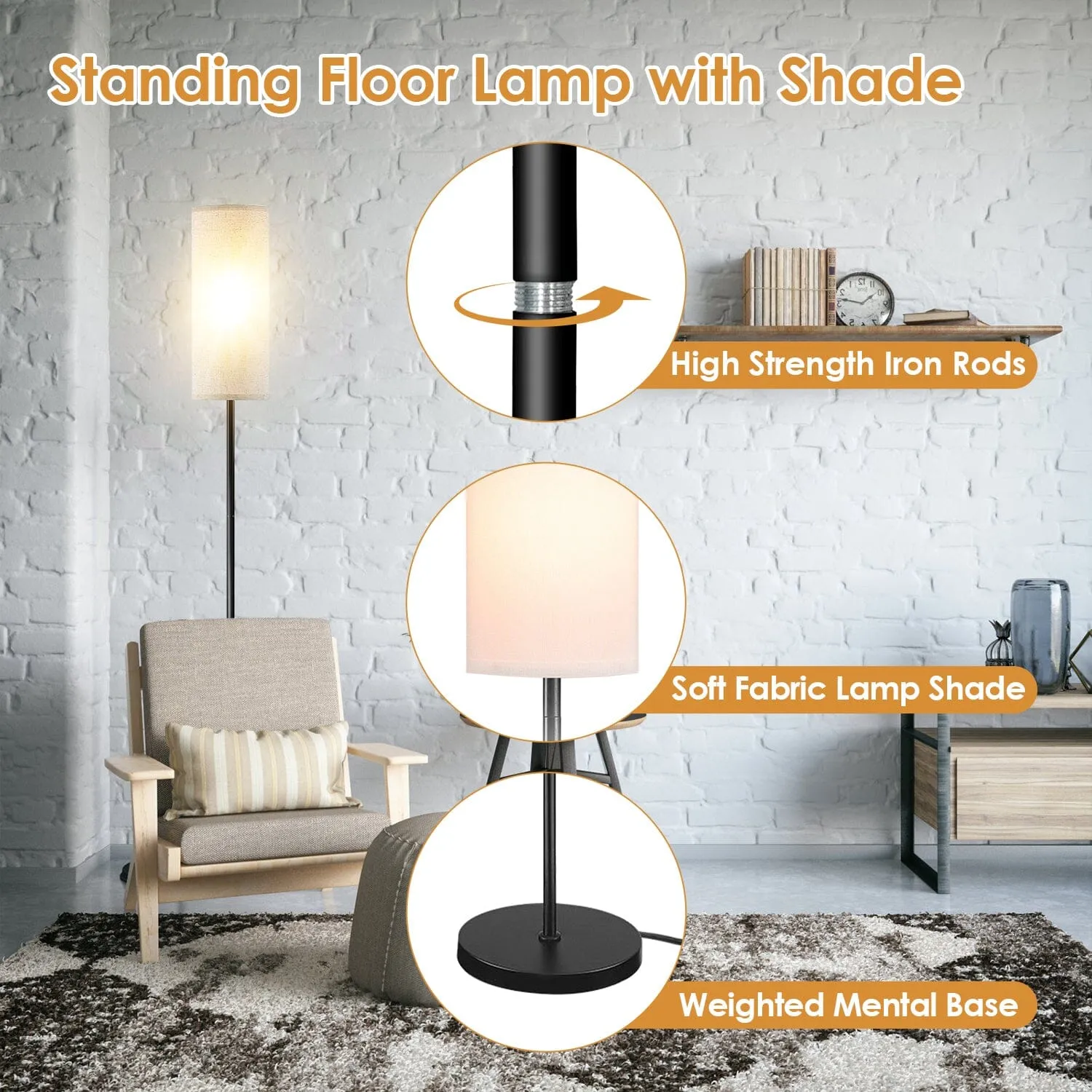 3200K Warm Yellow Light Modern Standing Lamp with Foot Switch 6W Bulb