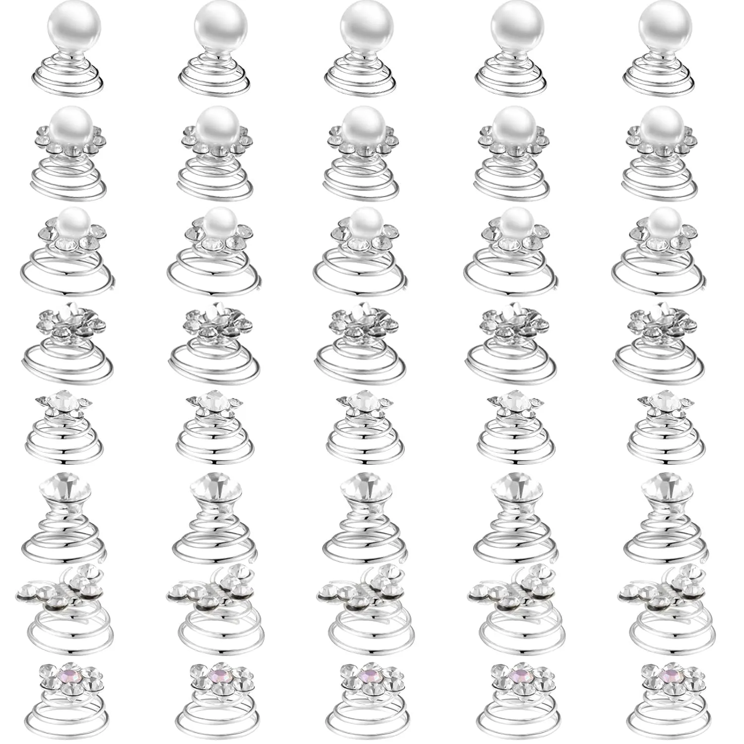 40 Pieces Rhinestone Crystal Twisters Set Spiral Hair Pins Swirl Hair Silver Coils Rhinestone Spiral Hair Jewelry Crystal Spiral Hair Clip Accessories for Wedding Bridal Prom Party Favors, 8 Styles