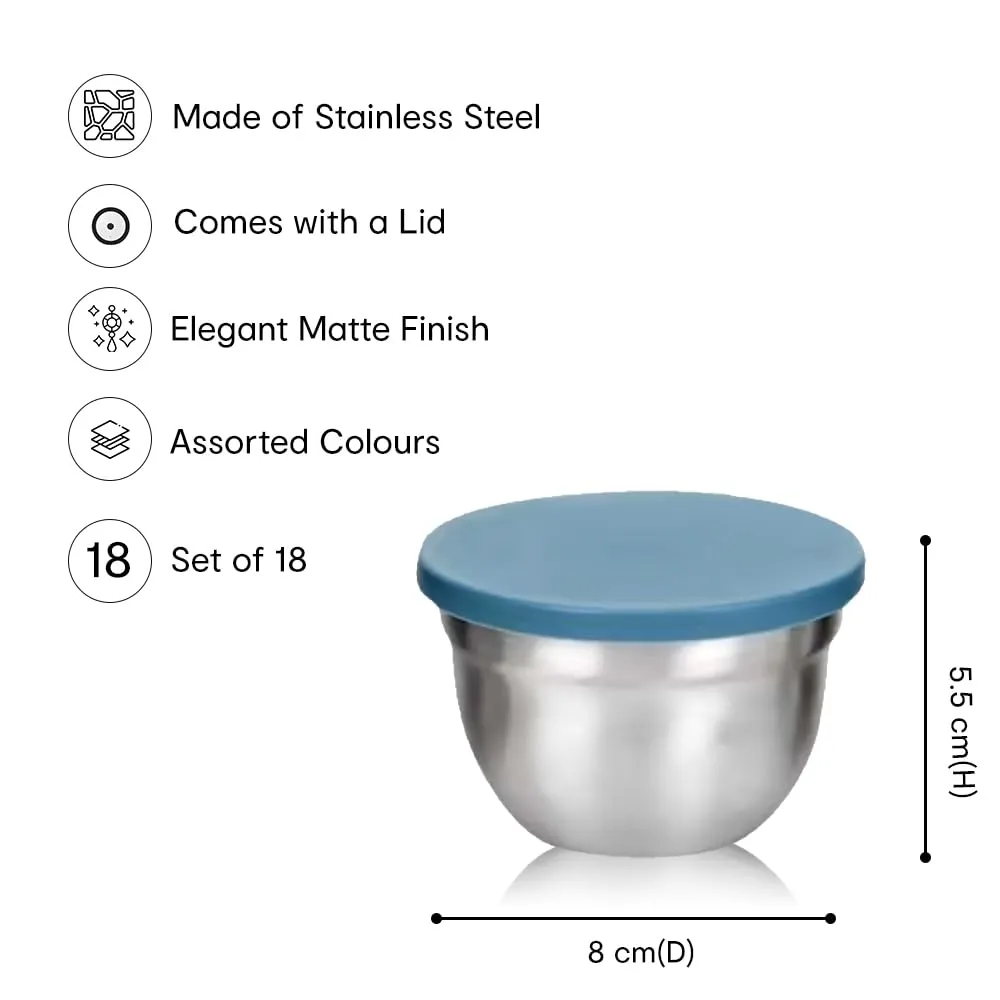 Anko Stainless Steel Bowl with Lid|Corrosion-Resistant, Dent-proof and Rust-proof Stainless-Steel Container to Store Leftover Food or for Use as a Snack Box or Lunch Box (Pack of 18)