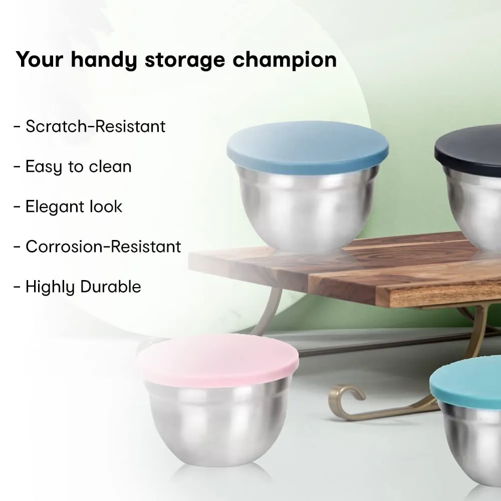 Anko Stainless Steel Bowl with Lid|Corrosion-Resistant, Dent-proof and Rust-proof Stainless-Steel Container to Store Leftover Food or for Use as a Snack Box or Lunch Box (Pack of 18)