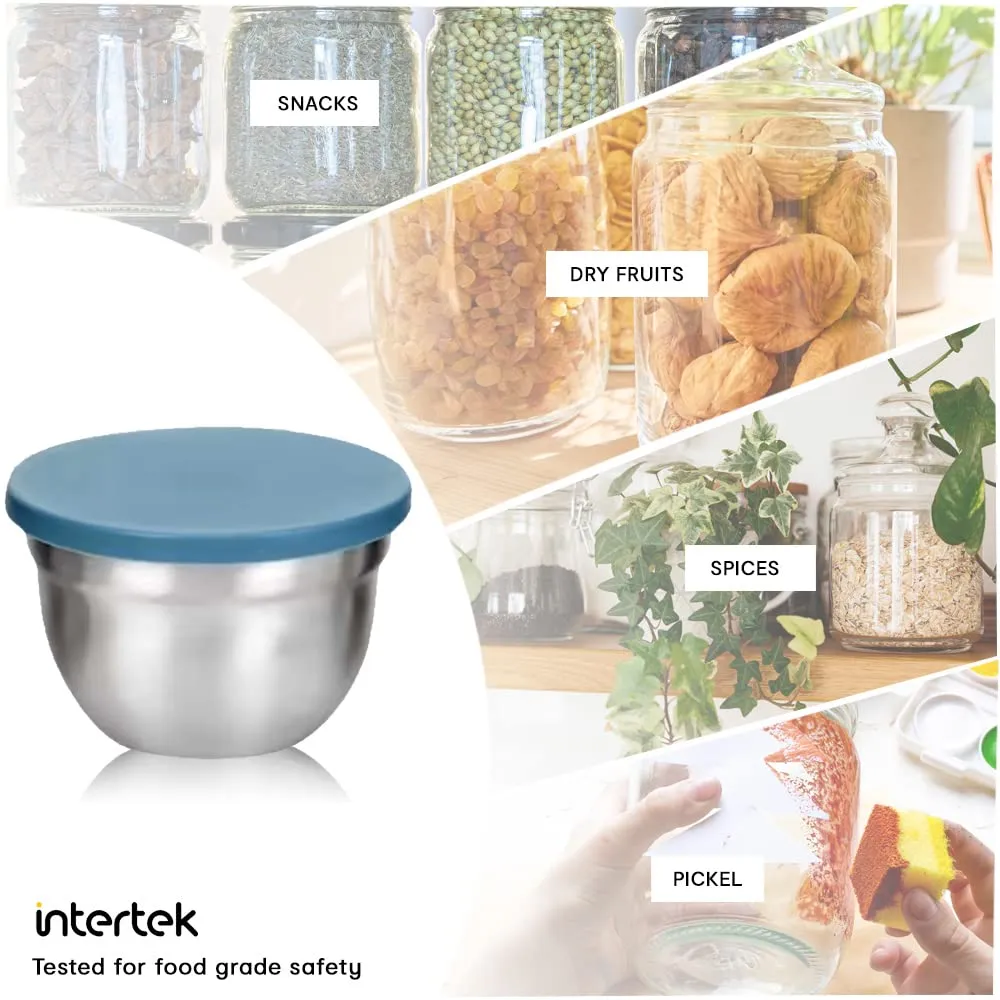 Anko Stainless Steel Bowl with Lid|Corrosion-Resistant, Dent-proof and Rust-proof Stainless-Steel Container to Store Leftover Food or for Use as a Snack Box or Lunch Box (Pack of 18)