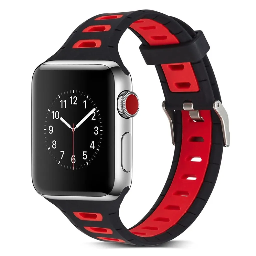 Apple Watch 42mm dual color metal buckle silicone watch strap - Black / Red