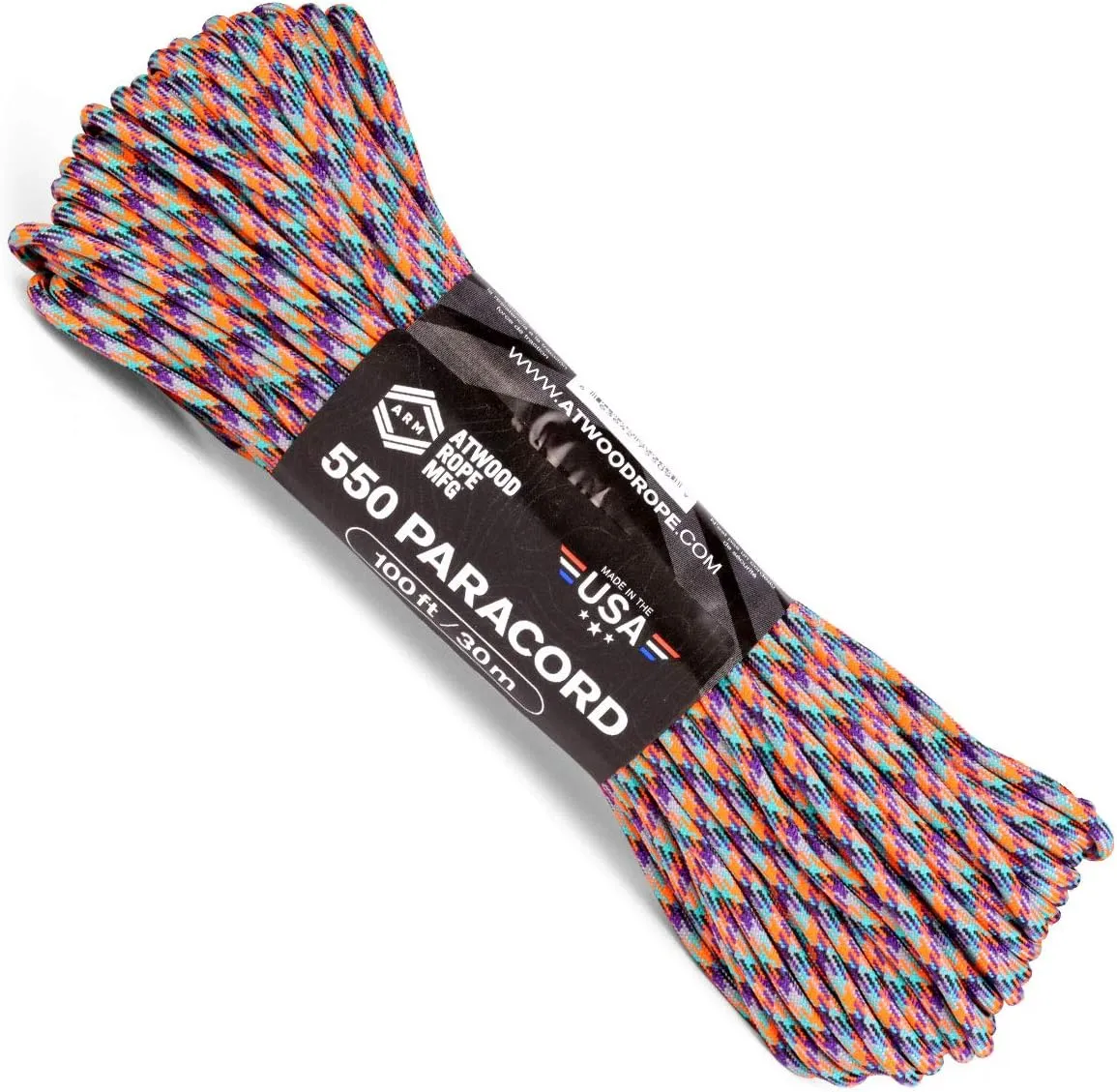Atwood Rope MFG 550 Paracord 100 Feet 7-Strand Core Nylon Parachute Cord Outside Survival Gear Made in USA | Lanyards, Bracelets, Handle Wraps, Keychain (Summit)
