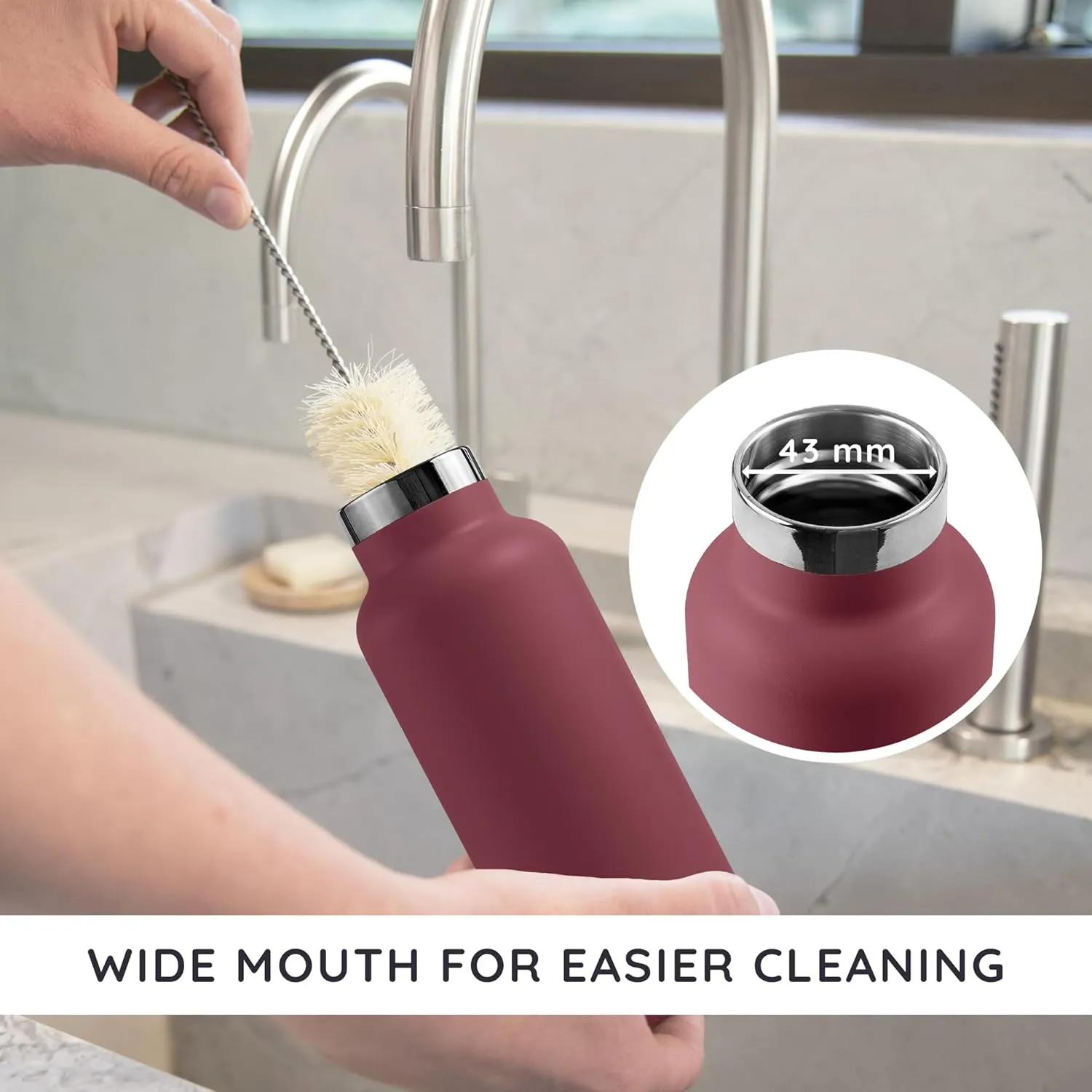 Bambaw 12 oz Insulated Water Bottle with Handle, Wide Mouth Insulated Water Bottle Red, Stainless Steel Water Bottle, Metal Water Bottle Double Wall Insulated, Small Water Bottle Reusable  Red Berry
