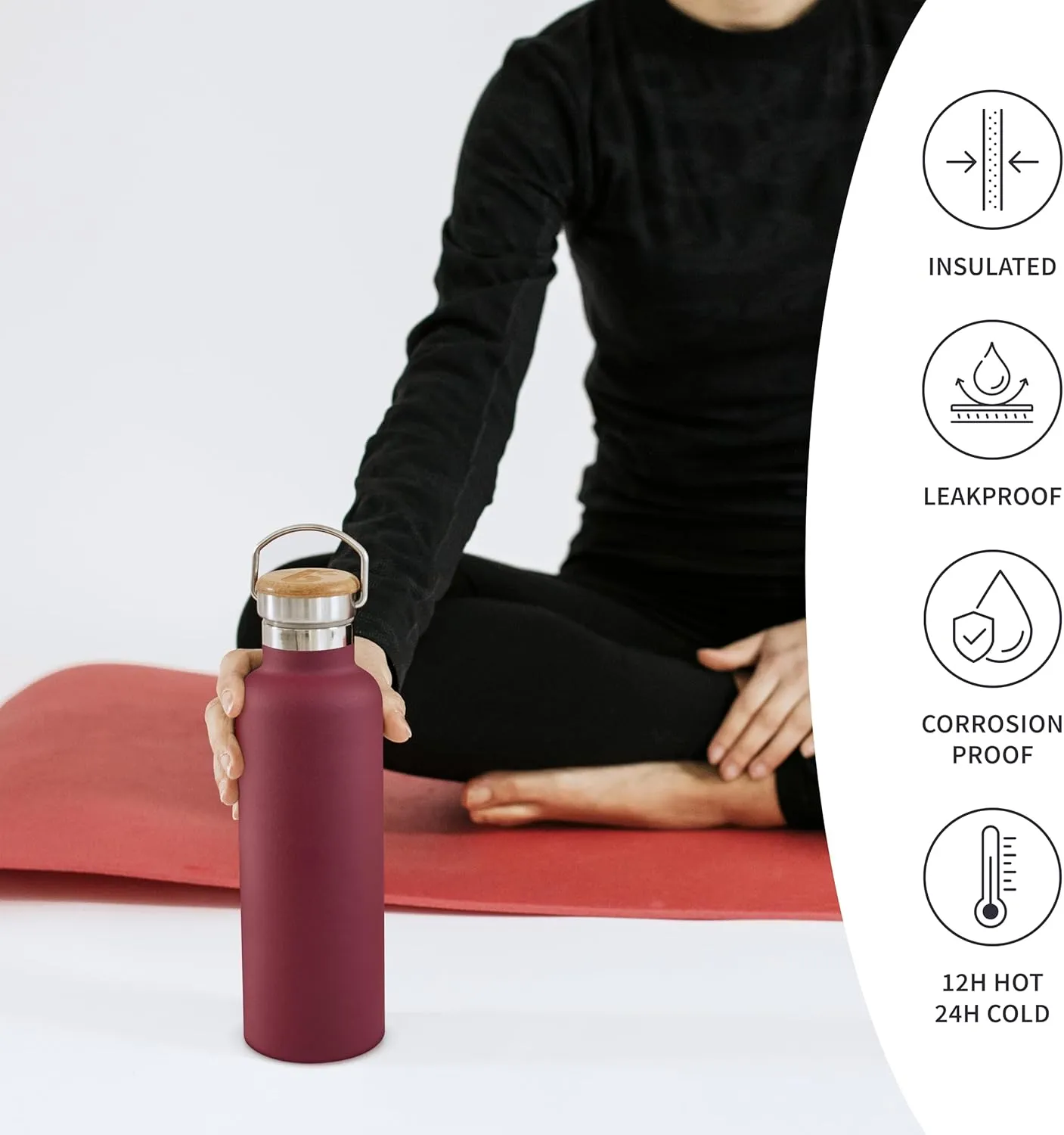 Bambaw 12 oz Insulated Water Bottle with Handle, Wide Mouth Insulated Water Bottle Red, Stainless Steel Water Bottle, Metal Water Bottle Double Wall Insulated, Small Water Bottle Reusable  Red Berry