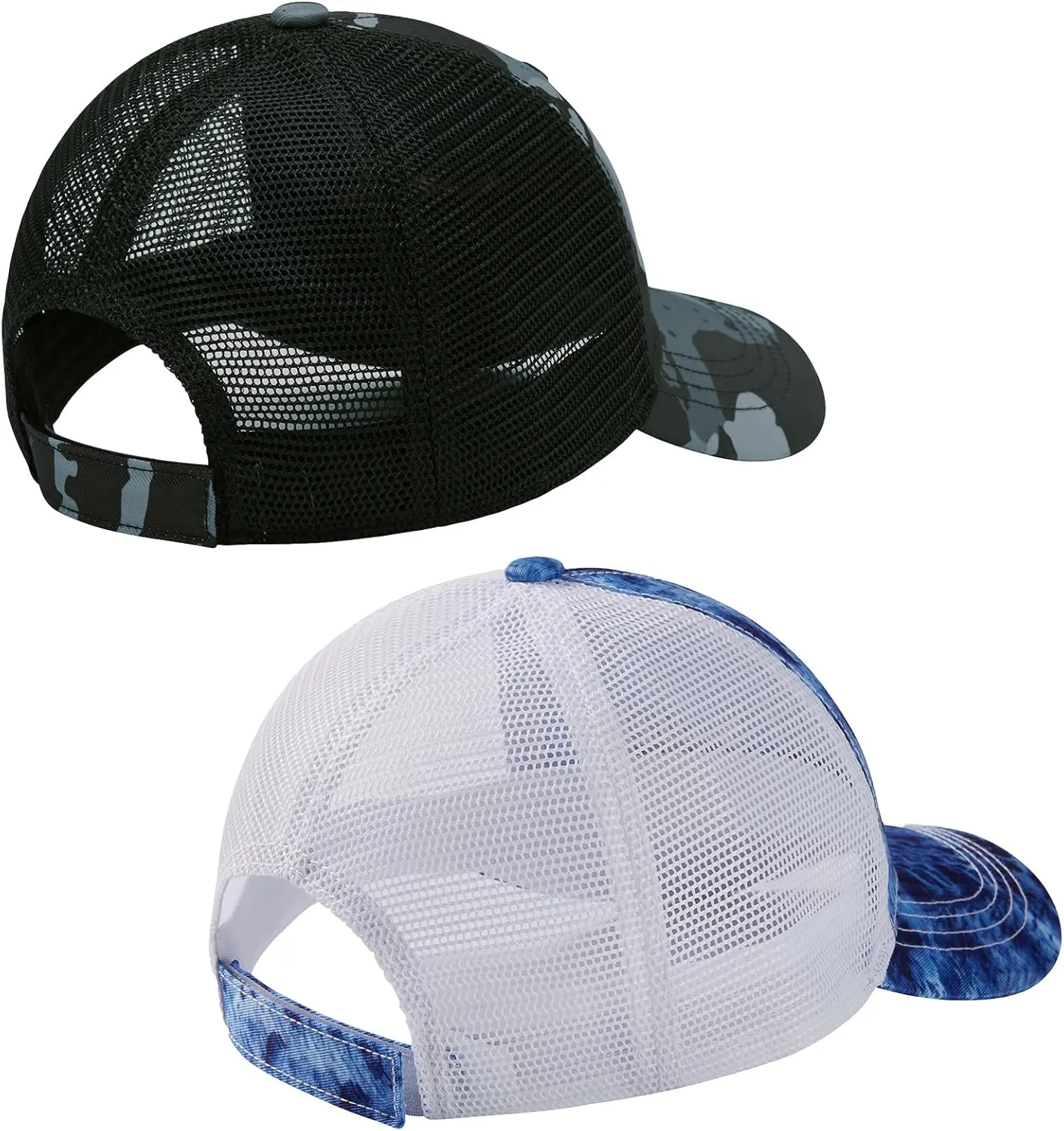 BASSDASH 2 Pack Altimate Fishing Hunting Hat Mesh Back for Men Women Adjustable Baseball Trucker Cap Camo Blaze Orange