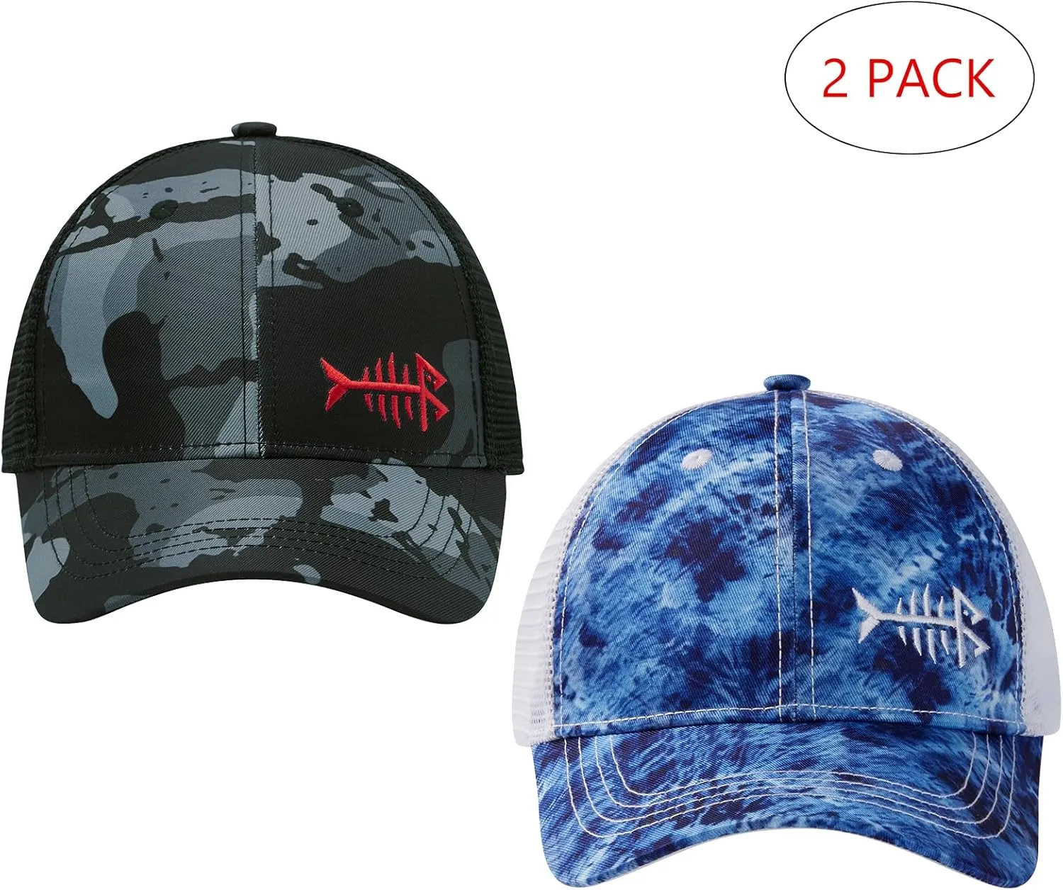BASSDASH 2 Pack Altimate Fishing Hunting Hat Mesh Back for Men Women Adjustable Baseball Trucker Cap Camo Blaze Orange
