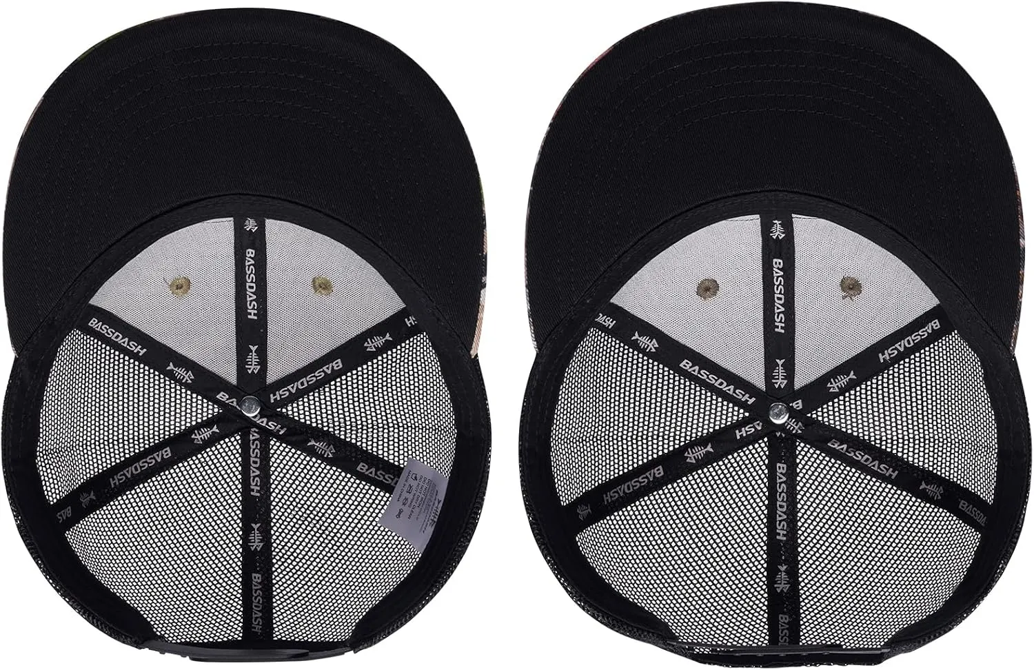 BASSDASH 2 Pack Flat Brim Trucker Cap Adjustable Snapback Hat Mesh Back for Men Women Fishing Hunting