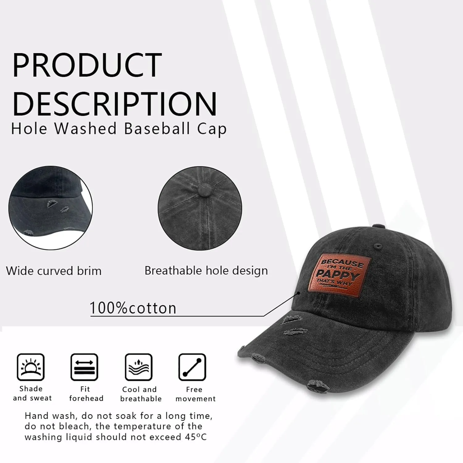 Because I'm The Pappy Thats Why Grandpa Fathers Day Dad hat Humor Summer Hat Gifts for Grandma Who Like