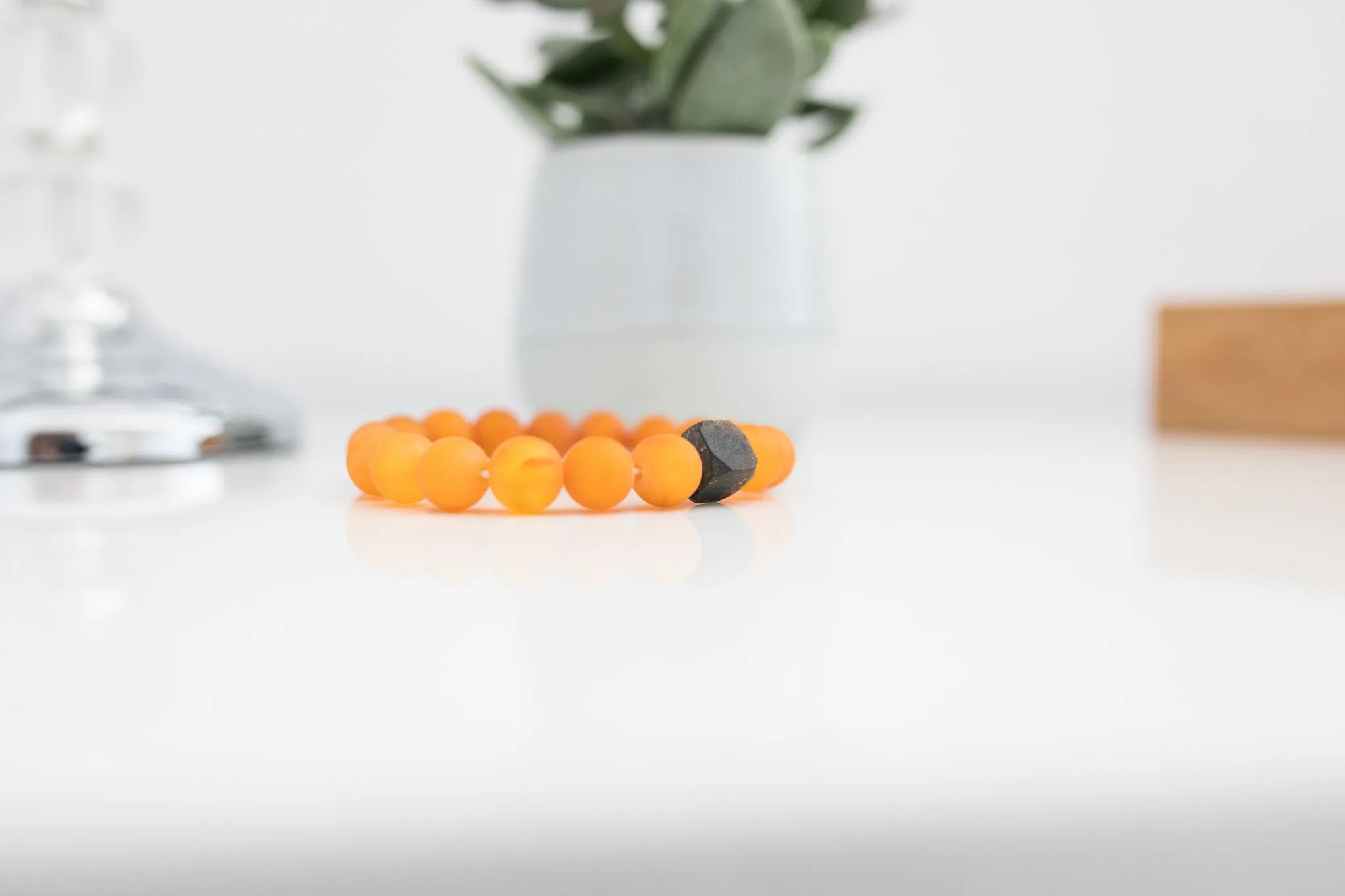Black Cube Accent Egg Yolk Amber Bracelet