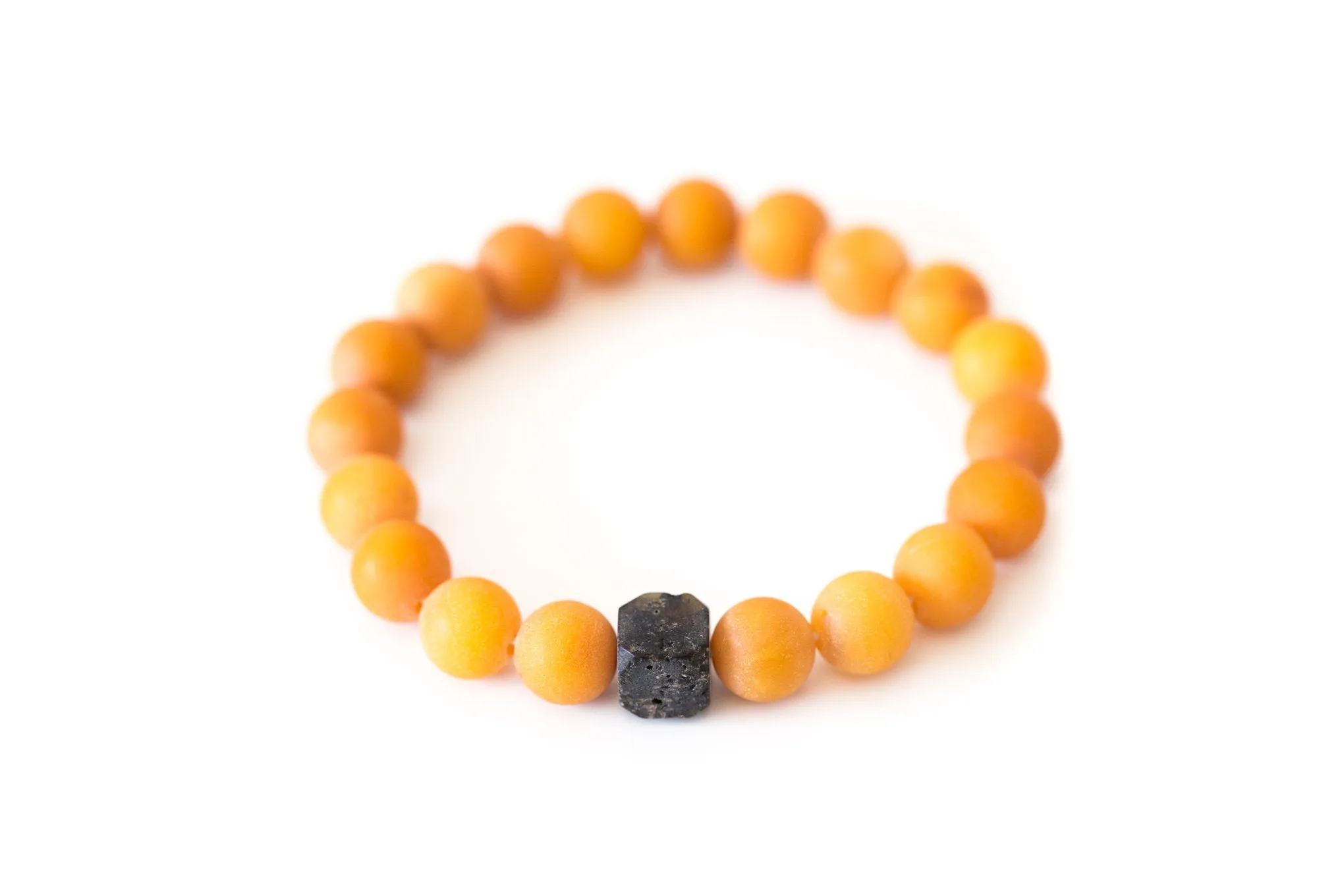 Black Cube Accent Egg Yolk Amber Bracelet