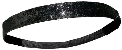 Black Glitter Headband with Elastic Back (Black)