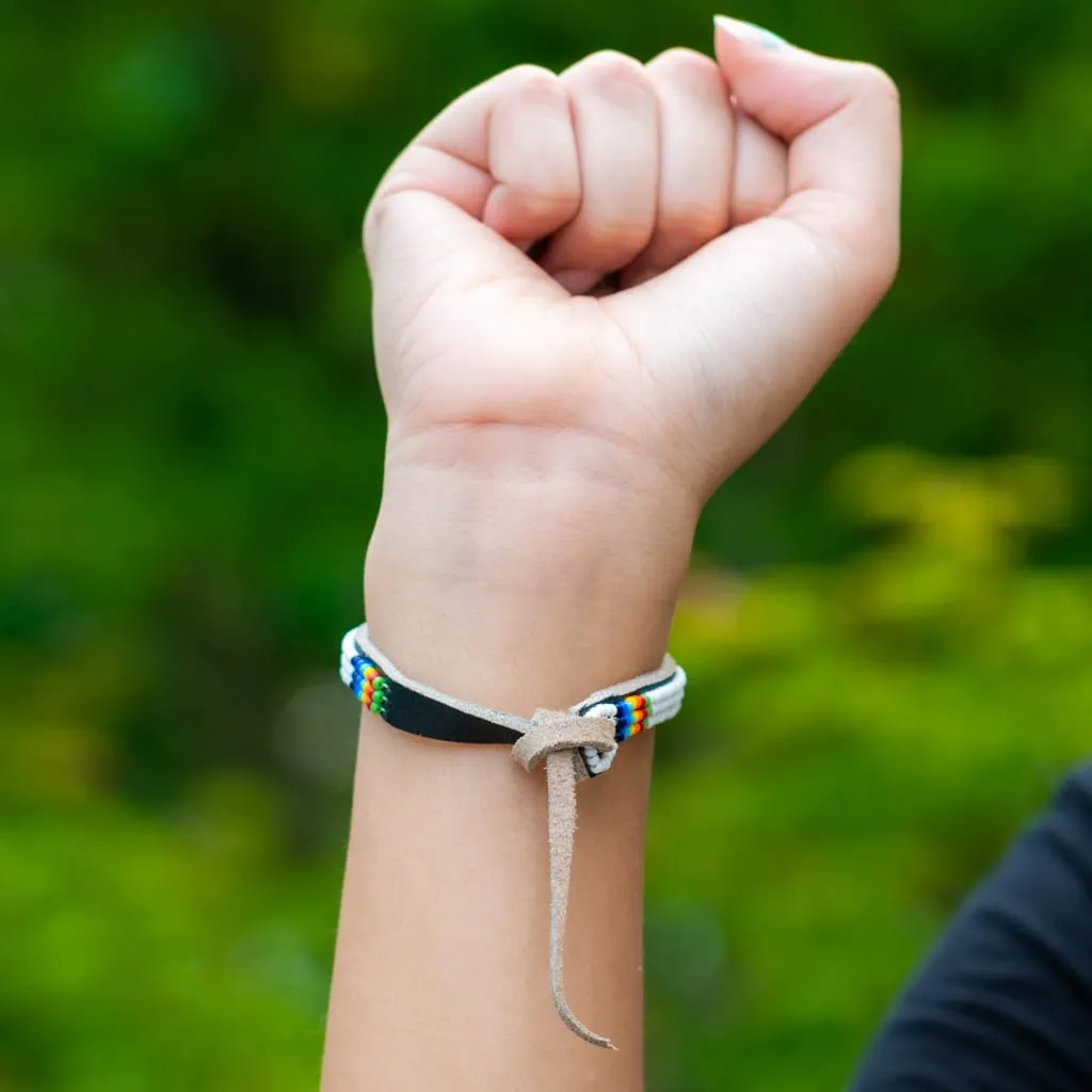 Bracelet -  Navy Seed Bead & Leather