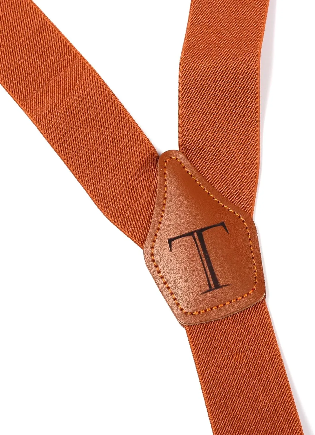 Brown Initial Suspenders for Men Wedding Dress Pants Adjustable 4 to 3 Hooks Elastic Y Back 1.4 Inches