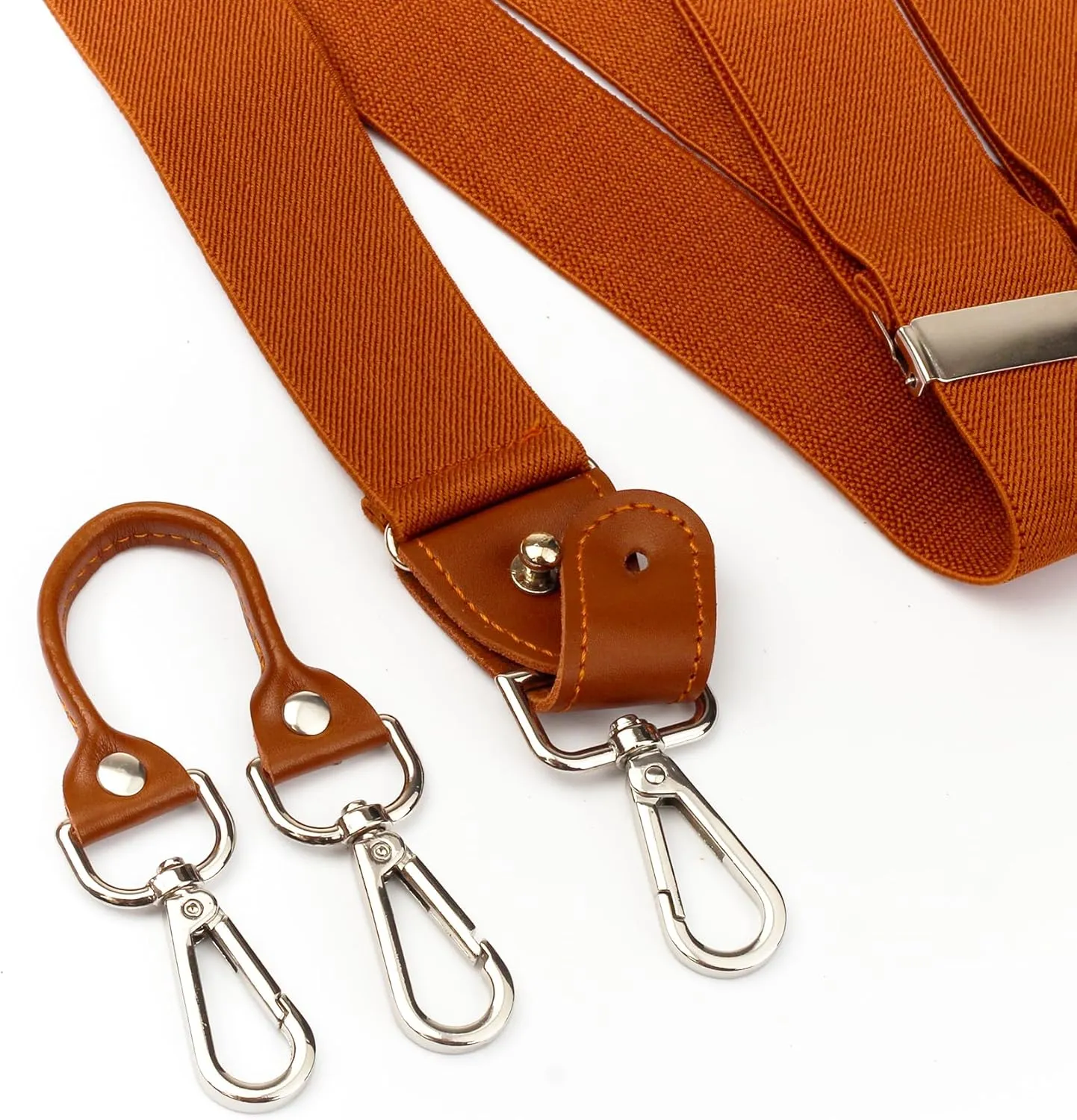 Brown Initial Suspenders for Men Wedding Dress Pants Adjustable 4 to 3 Hooks Elastic Y Back 1.4 Inches