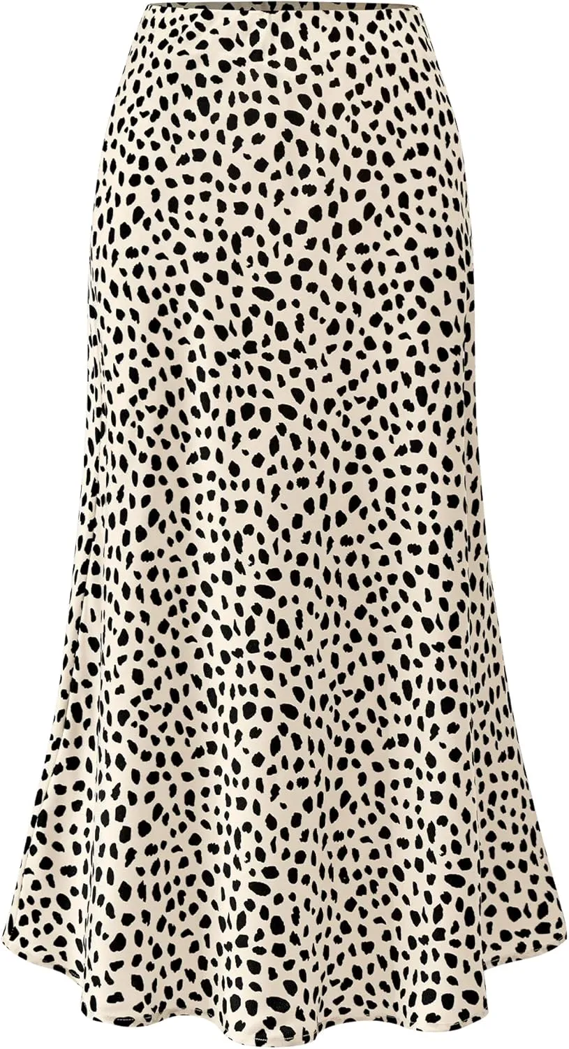 BTFBM Womens Leopard Print Skirt 2025 Summer Fall Midi Length High Waisted Elastic Satin Skirts Work Bussiness Outfits