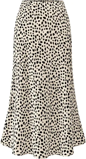 BTFBM Womens Leopard Print Skirt 2025 Summer Fall Midi Length High Waisted Elastic Satin Skirts Work Bussiness Outfits