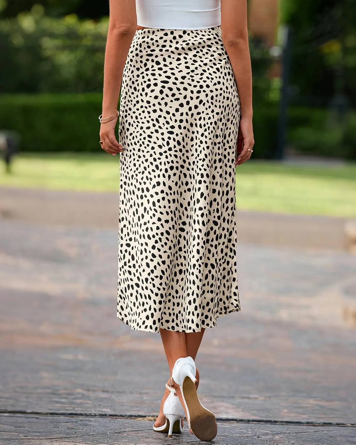 BTFBM Womens Leopard Print Skirt 2025 Summer Fall Midi Length High Waisted Elastic Satin Skirts Work Bussiness Outfits