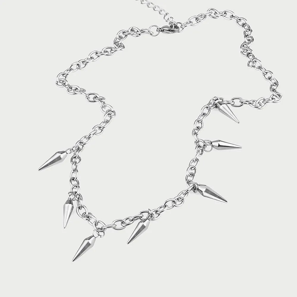 Bullet Choker Necklace for Men Women Titanium Steel Trendy Edgy Anime Y2k Goth Punk Hip Hop Cuban Chain Beaded Rivet Spike Tassel Charm Choker Necklace