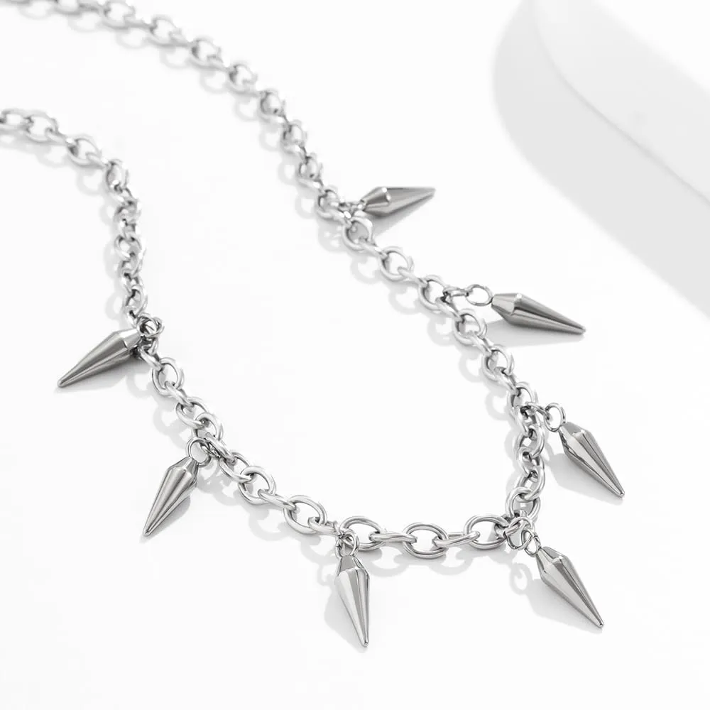Bullet Choker Necklace for Men Women Titanium Steel Trendy Edgy Anime Y2k Goth Punk Hip Hop Cuban Chain Beaded Rivet Spike Tassel Charm Choker Necklace