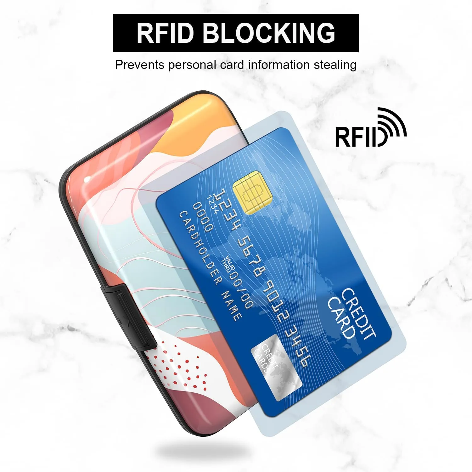 Card Holder Credit Cards Holder for Women RFID wallet women Business Card Holder Wallet Mini Aluminum Card Wallet RFID Blocking Slim Metal Hard Card for Women, Abstract Styles