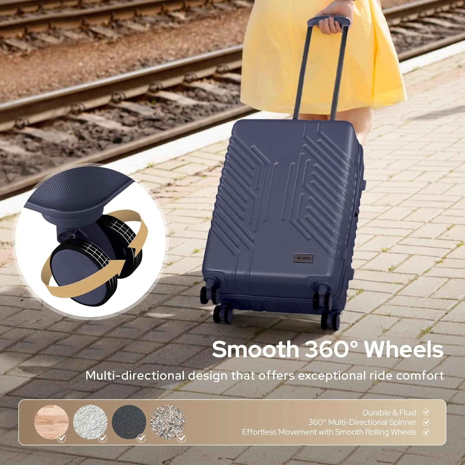 Carry On Luggage, Spinner Wheels Airline Approved 20 inch Lightweight Hard-shell Suitcase with Built-in TSA Lock and USB Port, Navy blue