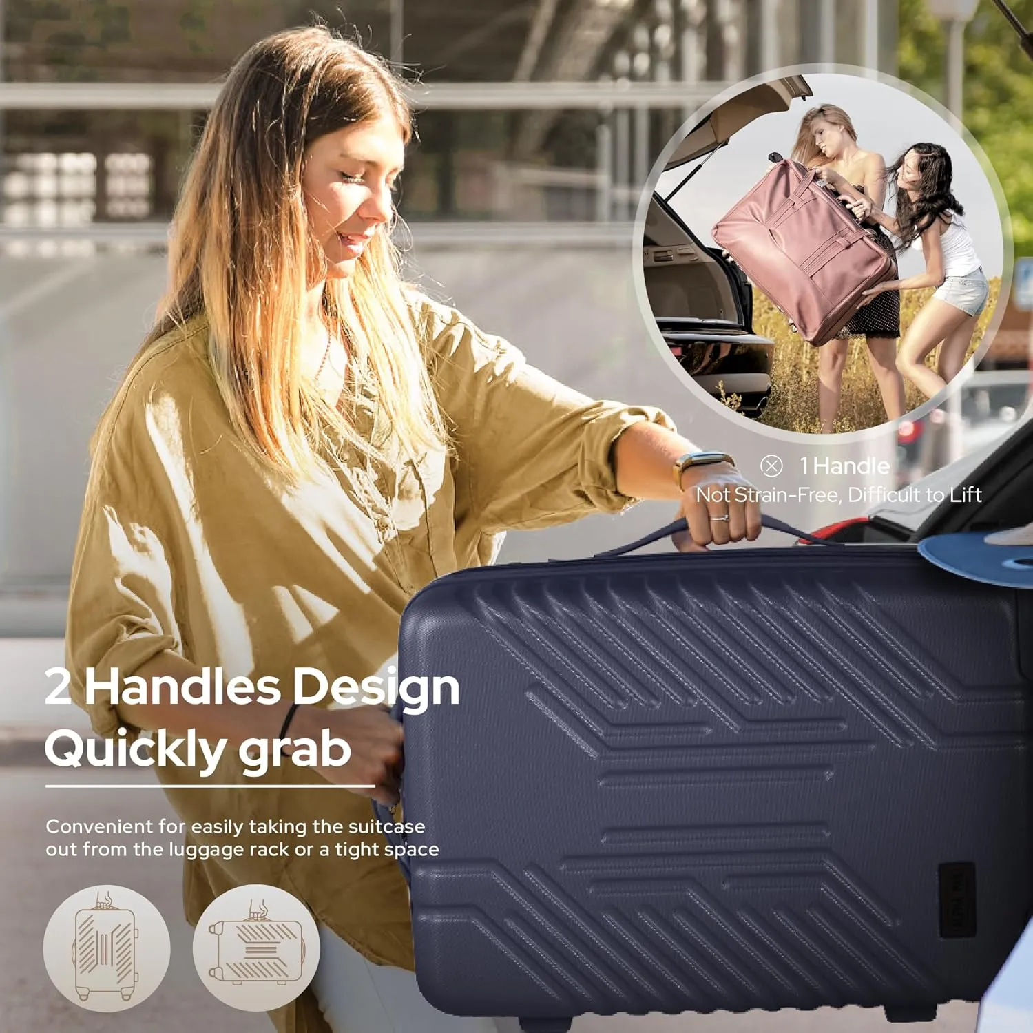 Carry On Luggage, Spinner Wheels Airline Approved 20 inch Lightweight Hard-shell Suitcase with Built-in TSA Lock and USB Port, Navy blue