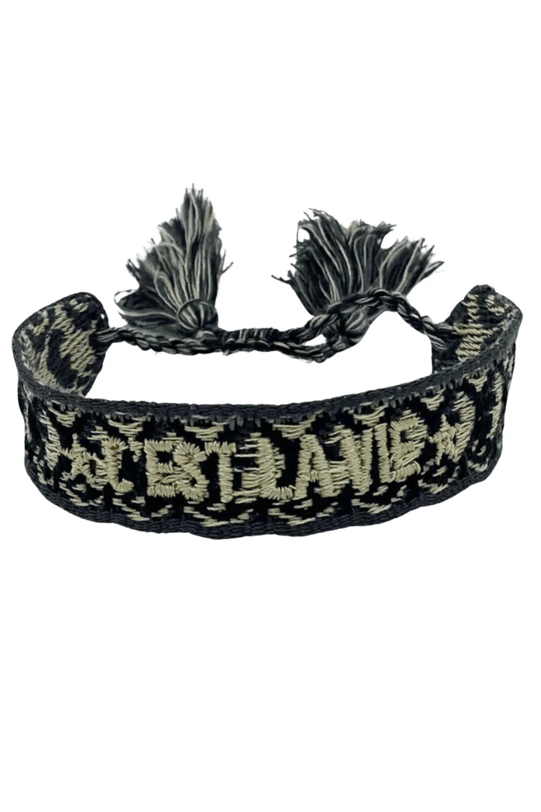 C'est La Vie Adjustable Bracelet | Charcoal/Natural Pattern