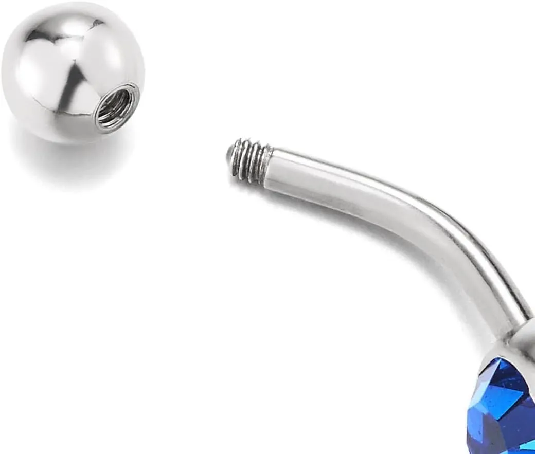 COOLSTEELANDBEYOND Steel Belly Chain Belly Button Ring Body Jewelry Piercing Navel Ring with Long Dangle Cubic Zirconia
