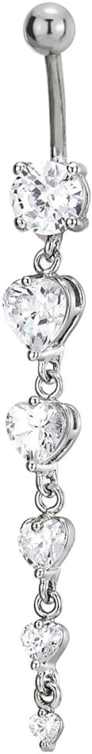 COOLSTEELANDBEYOND Steel Belly Chain Belly Button Ring Body Jewelry Piercing Navel Ring with Long Dangle Cubic Zirconia