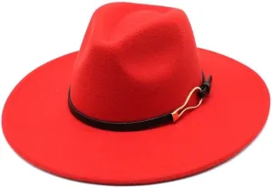 DHAEY New Large Brim Peach Shape British Felt Hat, Concave-Convex Top Woolen Metal Button Top Hat, Autumn and Winter Jazz Hat Luopan Caps & Hats (Color : Rose Red, Size : 56-58cm)