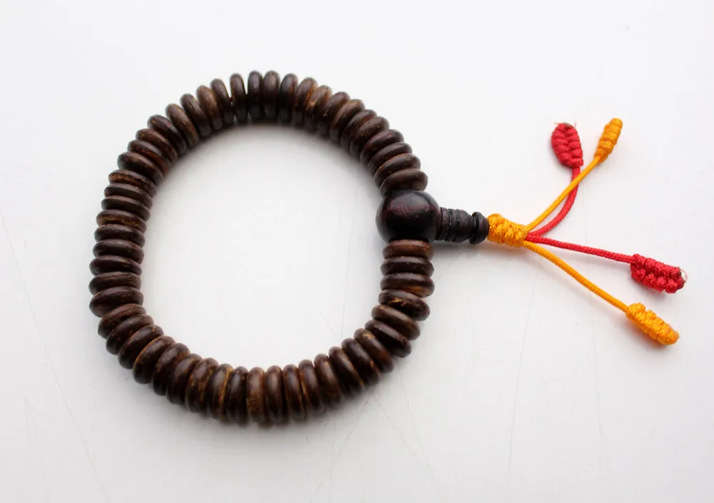 Disk Shaped Prayer Beads Bracelet, Coconut Wrist Mala