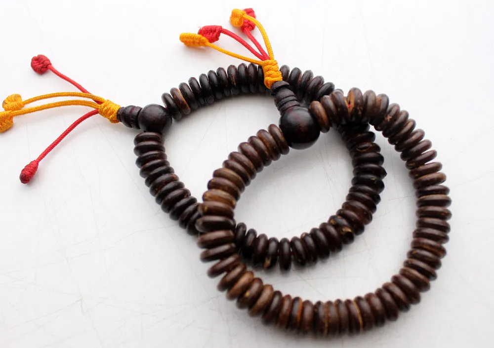 Disk Shaped Prayer Beads Bracelet, Coconut Wrist Mala