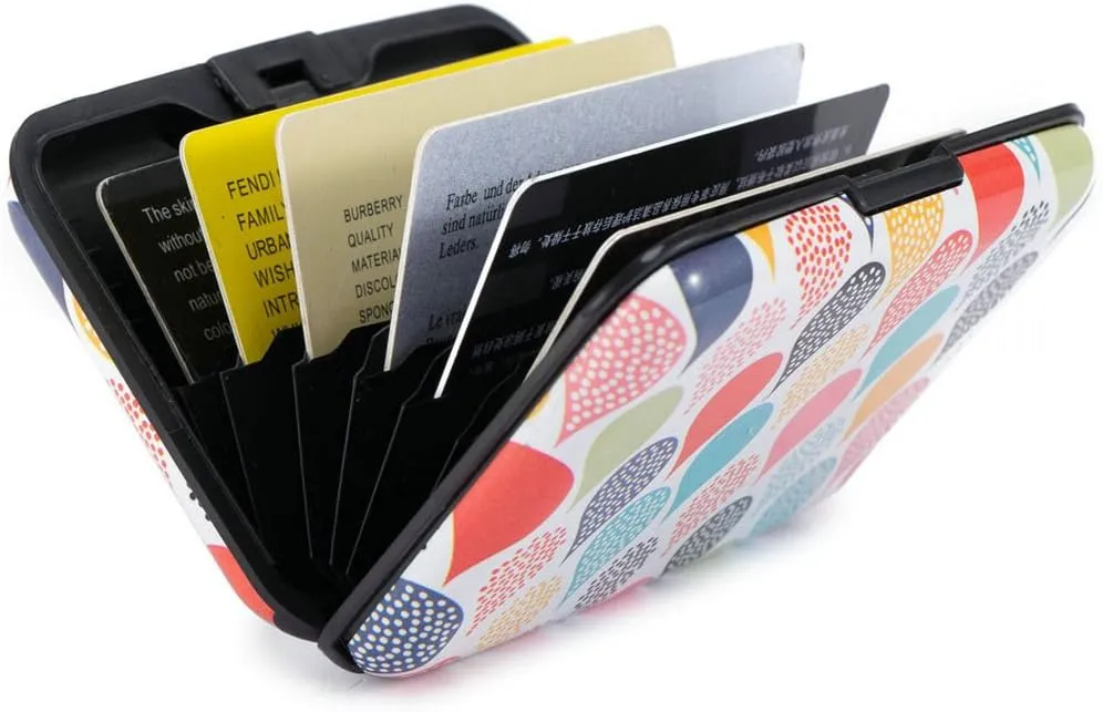ELFISH Mini RFID Aluminum Wallet Credit Cards Holder Business Card Case Metal ID Case for Men Women (Colored beads)