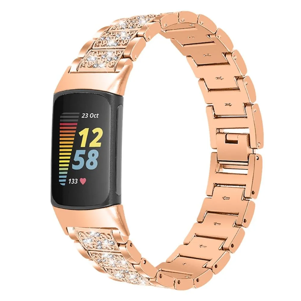 Fitbit Charge 5 bling rhinestone watch strap - Rose Gold