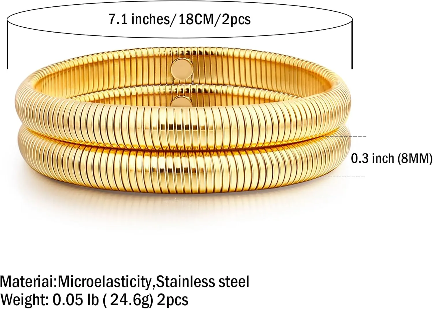 Gold Bangle multi-layer Bracelets for Women Stretchy Stainless steel Link Chain Flexible Wide Wristband Bracelets