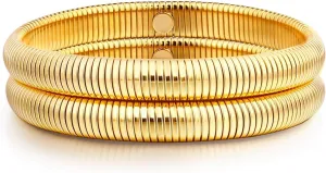 Gold Bangle multi-layer Bracelets for Women Stretchy Stainless steel Link Chain Flexible Wide Wristband Bracelets