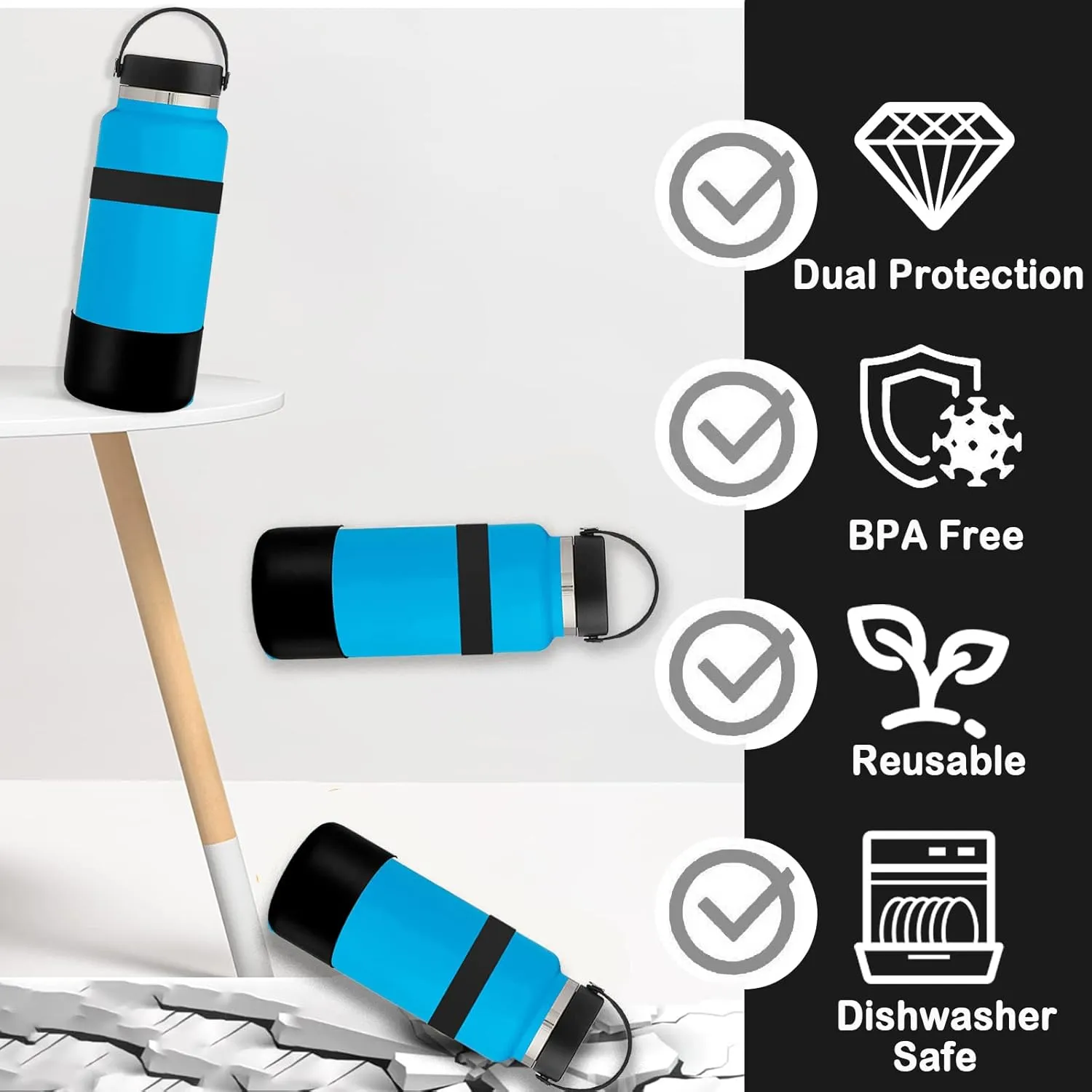 Greant Double Protective Water Bottle Boot Compatible with Hydro Flask, Silicone Flex Boot Compatible with Hydroflask Boot, Universal Anti-Slip Bottle Sleeve, 3 Sizes to Choose