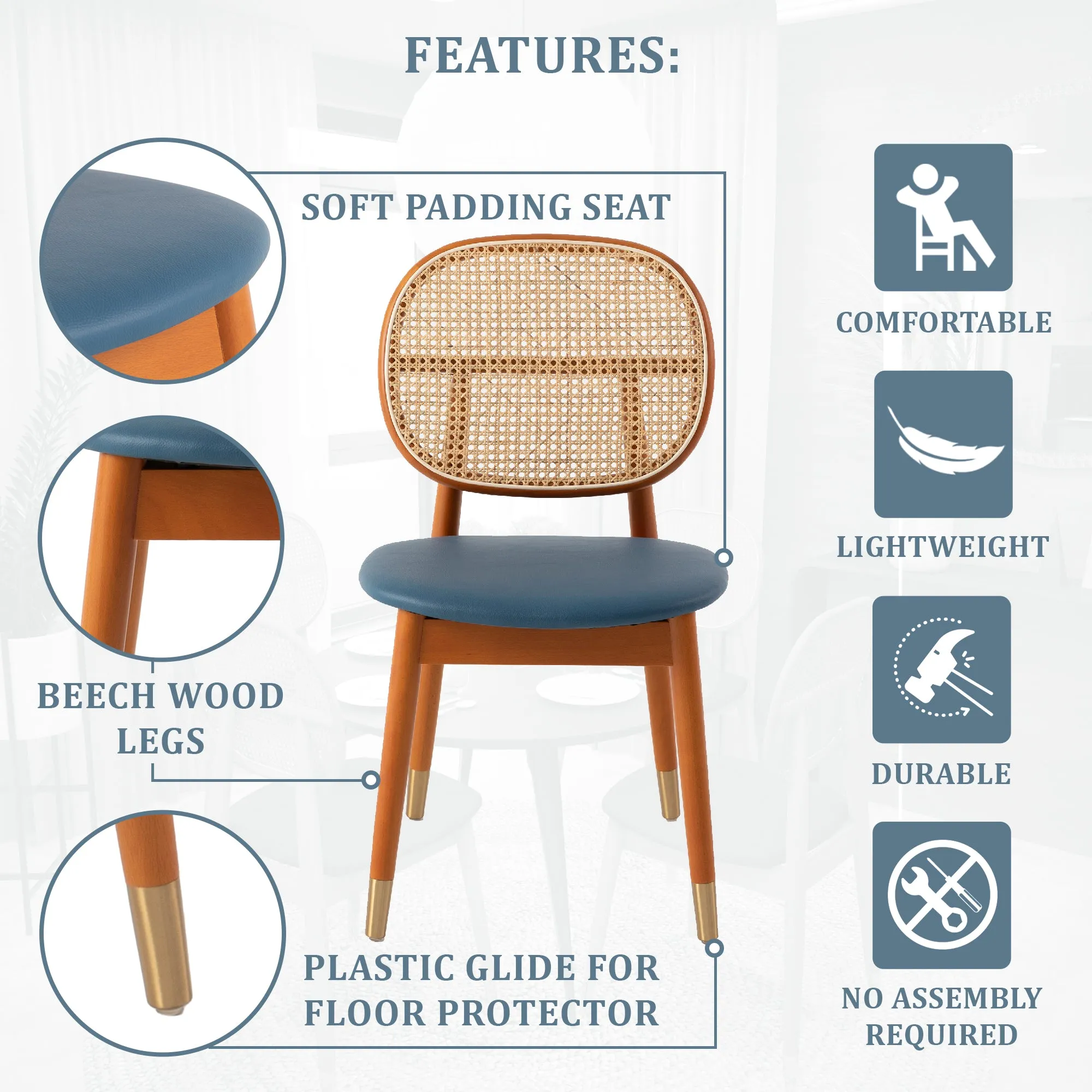 Holbeck Modern Dining Chair with Upholstered Leather Seat and Beech Wood Legs Set of 4