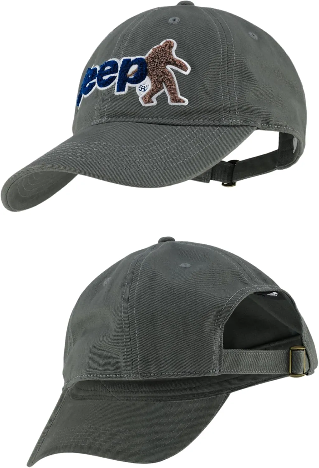 Jeep Ladies Ponytail Hat Chenille Embroidered Sasquatch and Text Logo Garment Washed Twill with Adjustable Strap