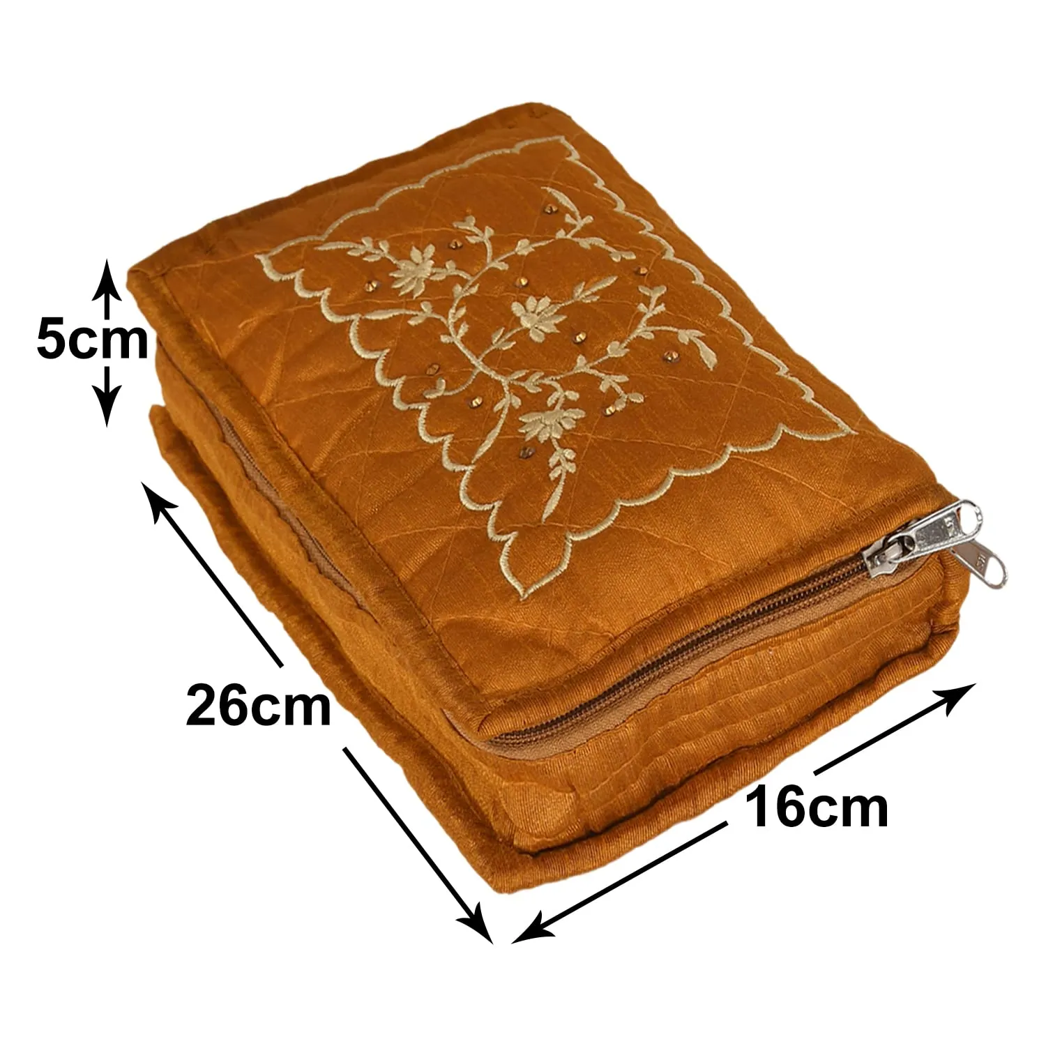 Kuber Industries Embroidery Design Satin Jewellery Organizer For Small Jewellery With 4 Pouches Pack Of 2 (Mustard) 54KM4067