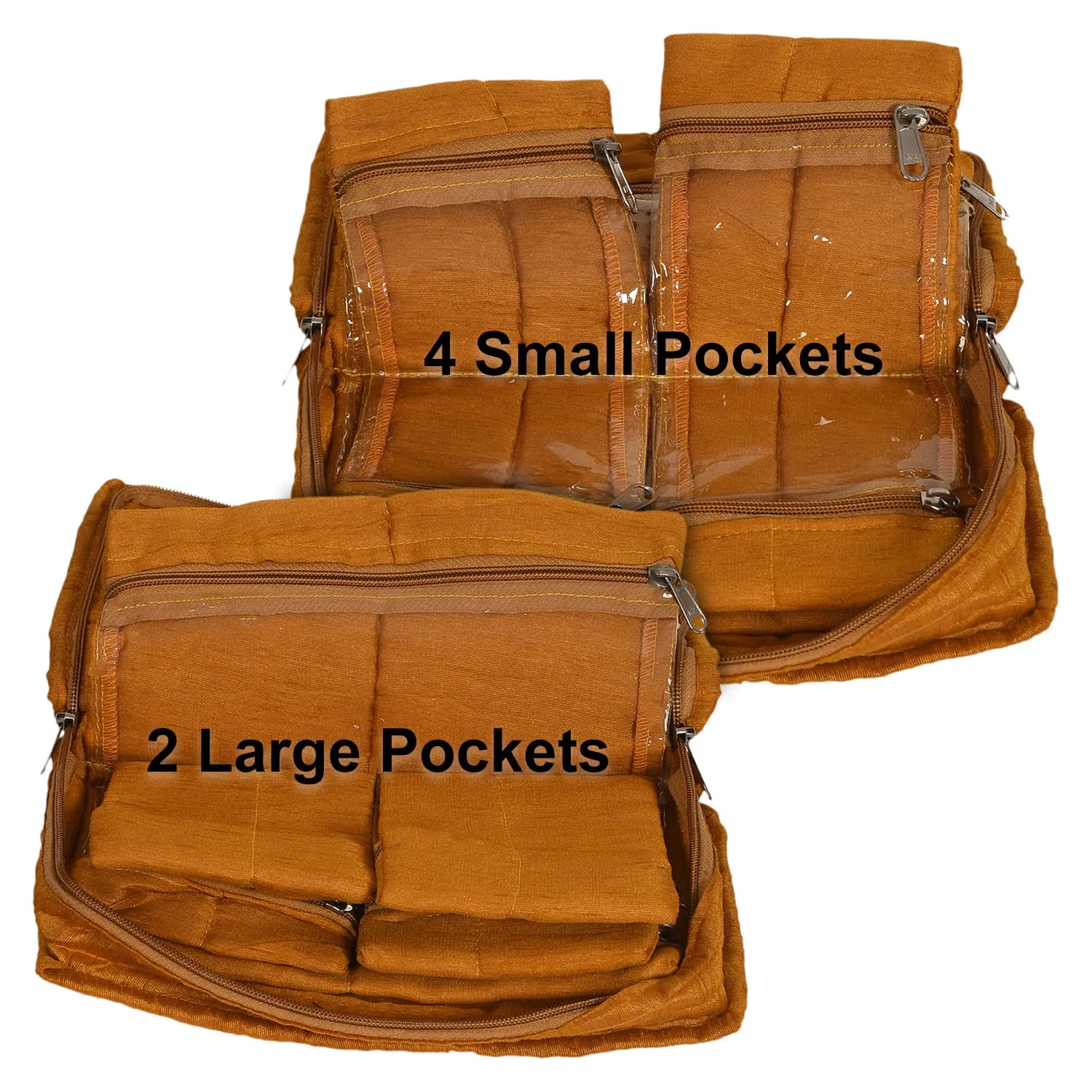 Kuber Industries Embroidery Design Satin Jewellery Organizer For Small Jewellery With 4 Pouches Pack Of 2 (Mustard) 54KM4067