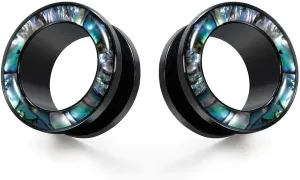 KUBOOZ Ear Plug Tunnel Gauge Stretcher Piercing Green Seashell Floral Stainless Steel Screw