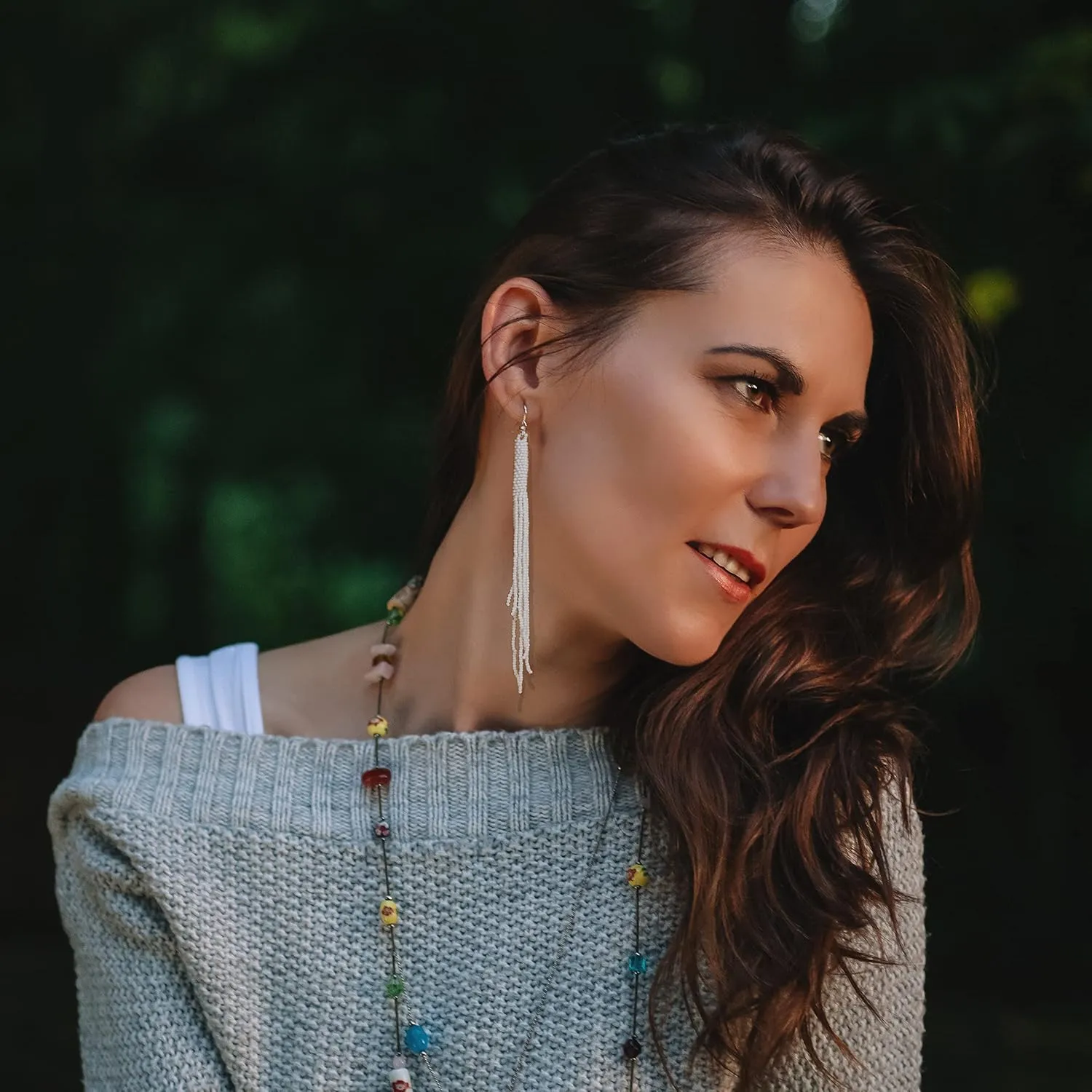 Long Beaded Dangle Earrings  Boho Native Handmade Seed Bead Tassel Bohemian Large Statement Drop Fringes for Women