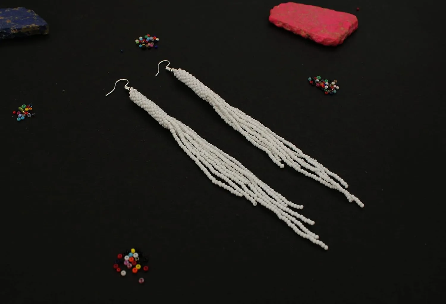 Long Beaded Dangle Earrings  Boho Native Handmade Seed Bead Tassel Bohemian Large Statement Drop Fringes for Women