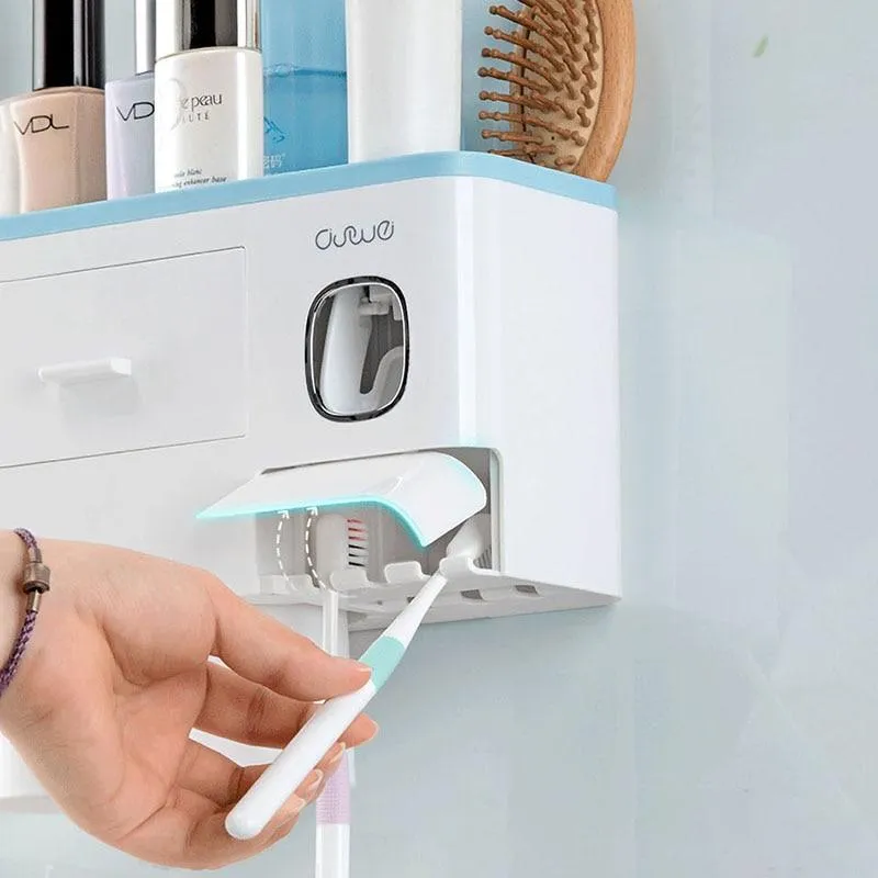Magnetic Automatic Toothbrush Bathroom Accessories Holder & Toothpaste Dispenser